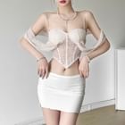 Sosana Spaghetti Strap Off Shoulder Glitter Corset Crop Top YesStyle