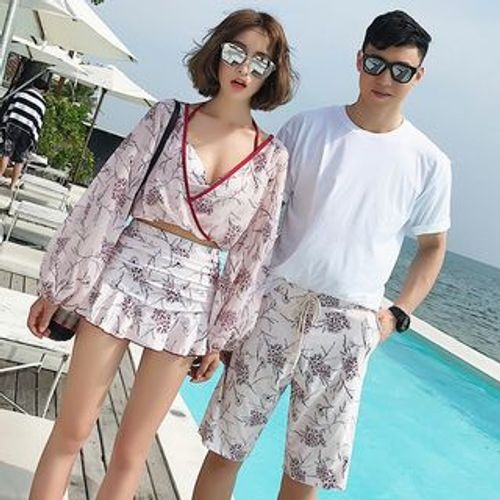 MALILA Couple Matching Floral Bikini Cover Up Swim Shorts Set