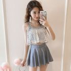 Salanghae Set Ruffled Mesh Bikini Top Swim Skirt Yesstyle