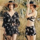 Kotilo Couple Matching Flower Print Swim Trunks Bikini Top Swim