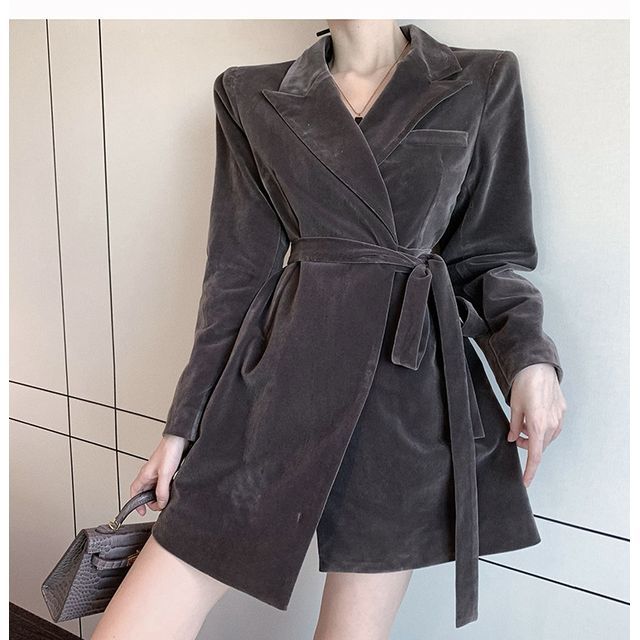 Yilda Long Sleeve Velvet Sashed Mini A Line Dress Yesstyle