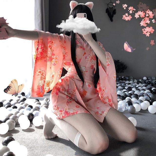 Wild Cat Floral Print Kimono Lingerie Costume Yesstyle