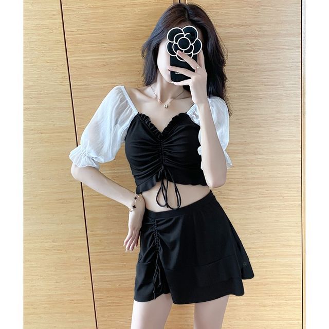 Higun Puff Sleeve Drawstring Bikini Yesstyle