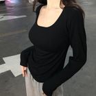 TriStyle Long Sleeve Square Neck Plain Top YesStyle