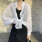 Sancus Long Sleeve Plain Loose Fit Sheer Shirt YesStyle