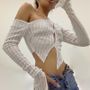 Sosana Off Shoulder Long Sleeve Cut Out Crop Top Yesstyle