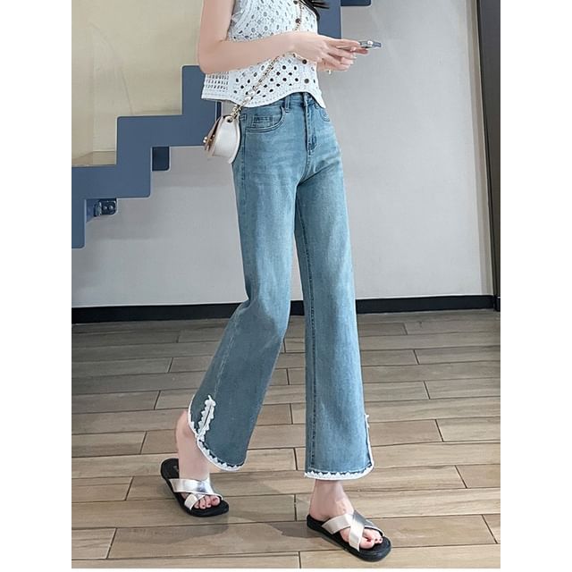 Jaqmine - High Rise Contrast Trim Cropped Flared Jeans (Various Designs ...