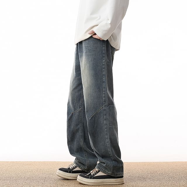 Naideth-Mid Rise Washed Wide Leg Jeans