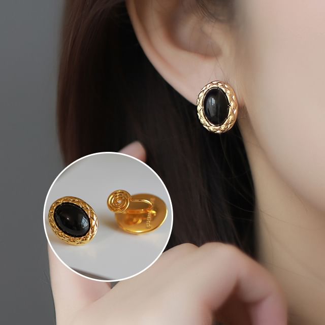 pexrl jewelry-Gemstone Ear Stud Clip-On Earring