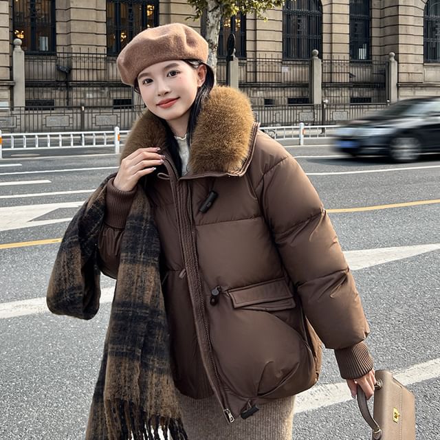Sienne-Faux Fur Zip-Up Puffer Jacket