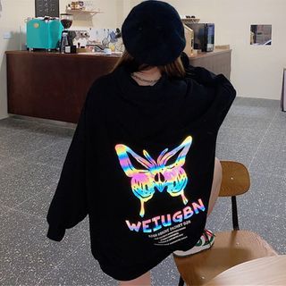 IndiGirl - Fleece-Lined Reflective Print Hoodie | YesStyle