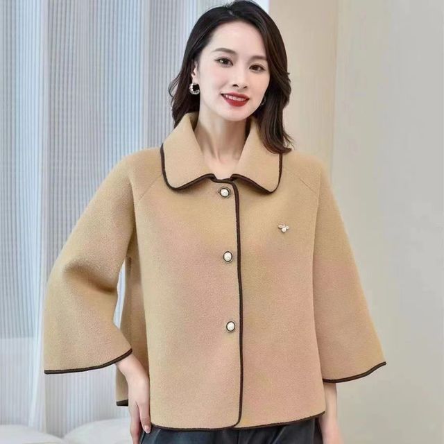 Everose-34-Sleeve Contrast Trim Button Jacket