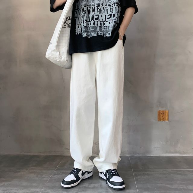 Filmas-High-Waist Plain Straight Leg Jeans