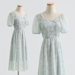 NINETTE - Short-Sleeve Beaded Midi A-Line Dress