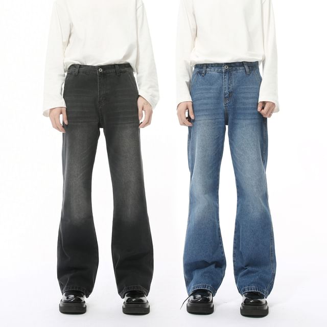 FAERIS-Mid Rise Washed Wide Leg Jeans