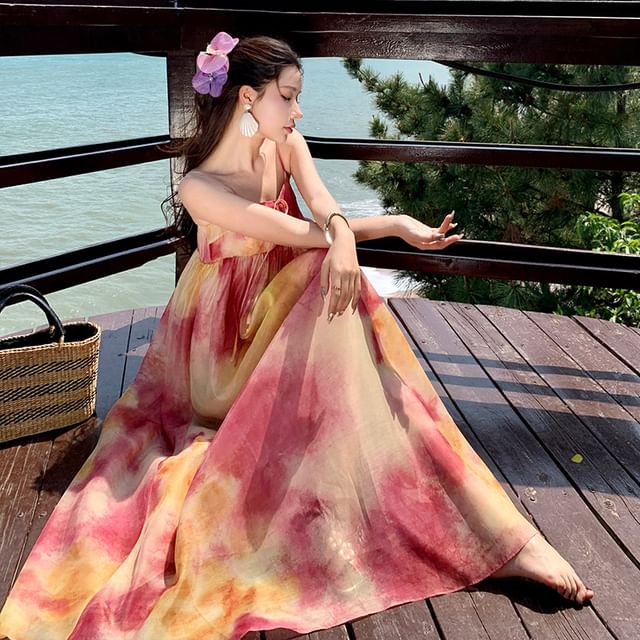 Moanum-Spaghetti Strap Tie Dye Maxi Sundress