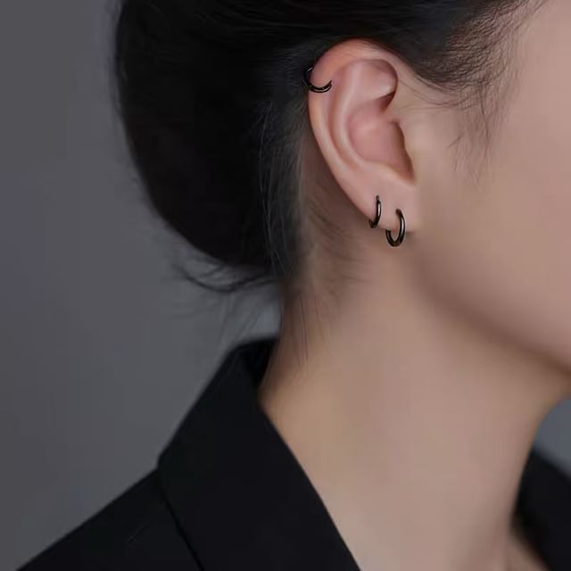 Toinianimos-925 Sterling Silver Plain Huggie Earring