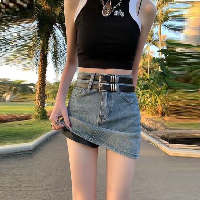 Denimot High Rise Washed Denim Mini Pencil Skirt YesStyle