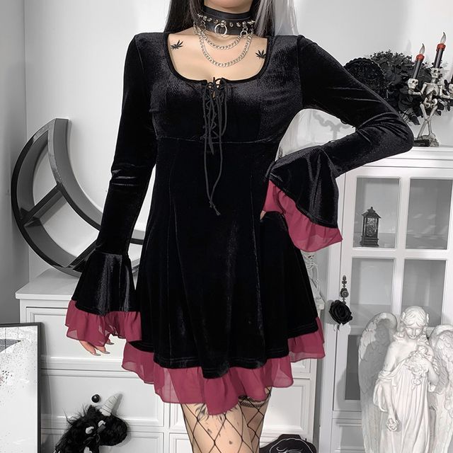 pretty style bell sleeve a line mini dress Simply Amazing Long Bell Sleeve Mini Dress main image 1