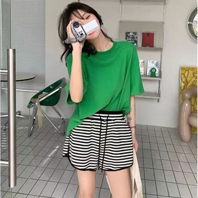Everose-Drawstring Waist Striped Shorts