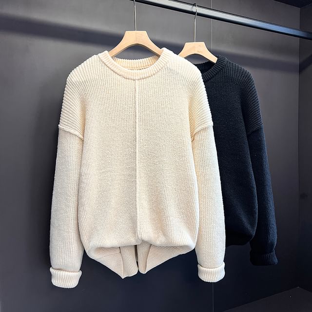 Plummie-Crew Neck Drop Shoulder Plain Oversized Sweater