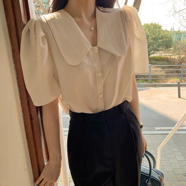 Everose-Short-Sleeve Peter Pan Collar Blouse