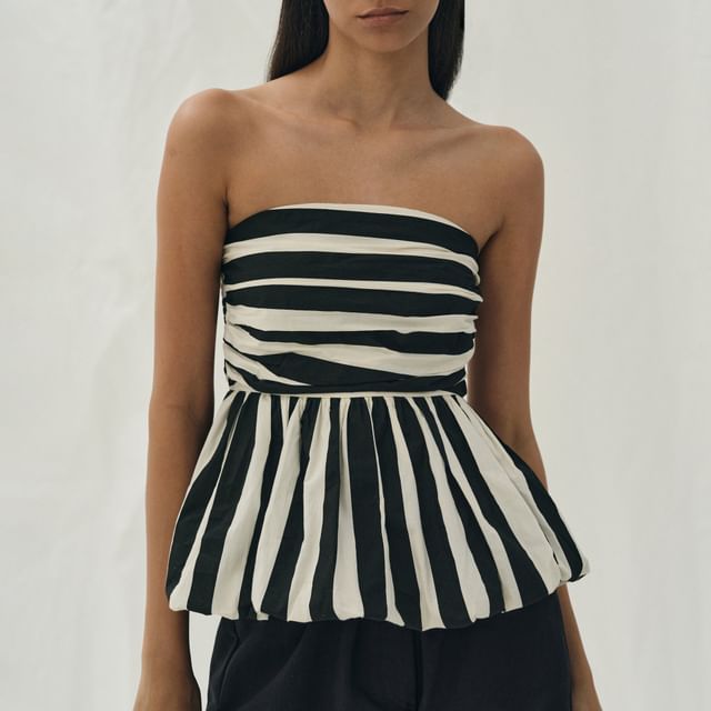 Rosesand-Striped Bubble Hem Tube Top