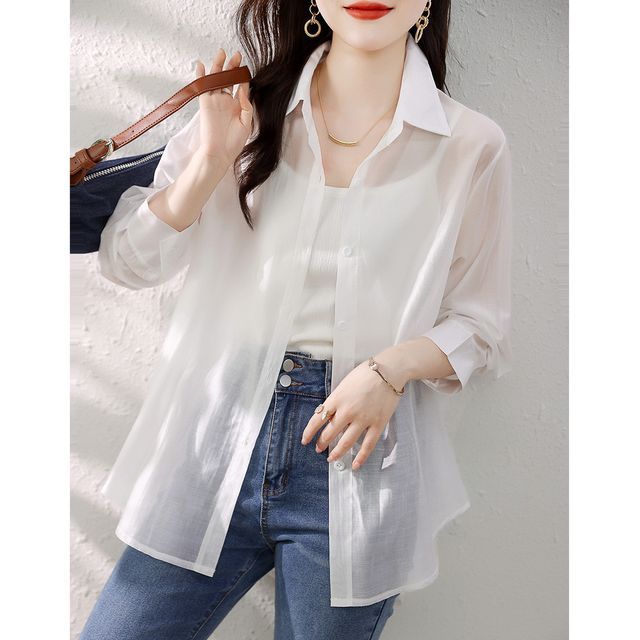 ★PISCESS★Sheer Shirring Light Jacket★White★大人気★ Cotton Hemp Stand Collar Jacket | EILEEN FISHER