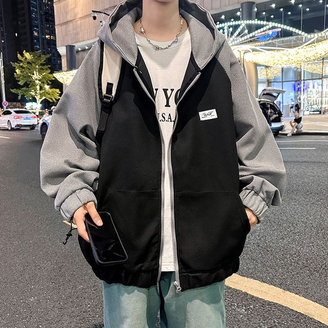 Oakjam - Two Tone Zip Oversized Hoodie | YesStyle