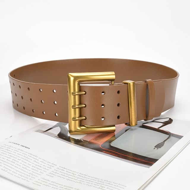 Rofuka-Plain Genuine Leather Wide Belt