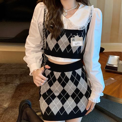 Argyle Knit Top & Skirt Set ♡ セットアップ