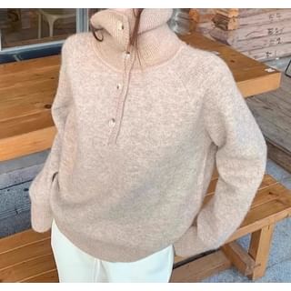Trendycas-Long Sleeve Turtleneck Plain Oversized Sweater