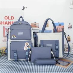 Rocktail - Set Of 4: Canvas Backpack + Shoulder Bag + Pencil Case + Pouch