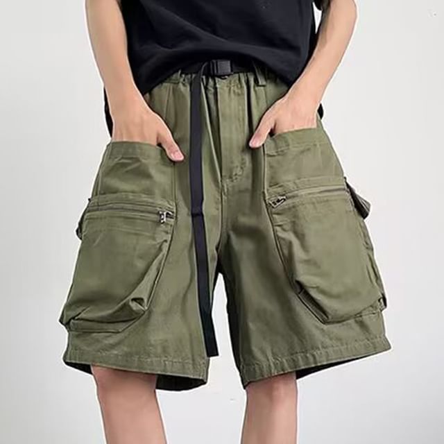 GRAYCIOUS-Mid Rise Plain Wide Leg Cargo Shorts