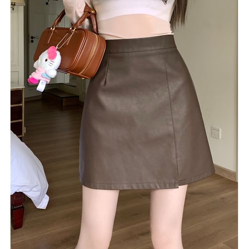 High Waisted Faux Leather Mini Skirt