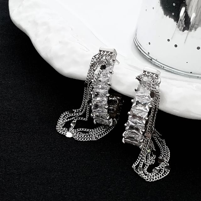 Jael-Chained Rhinestone Open Hoop Drop Earring