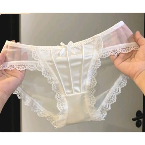 Candyiry - Plain Lace Trim Bow Bikini Panties