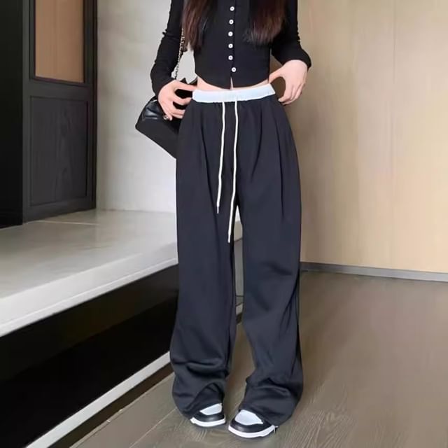 Dovitade-Drawstring Waist Baggy Sweatpants