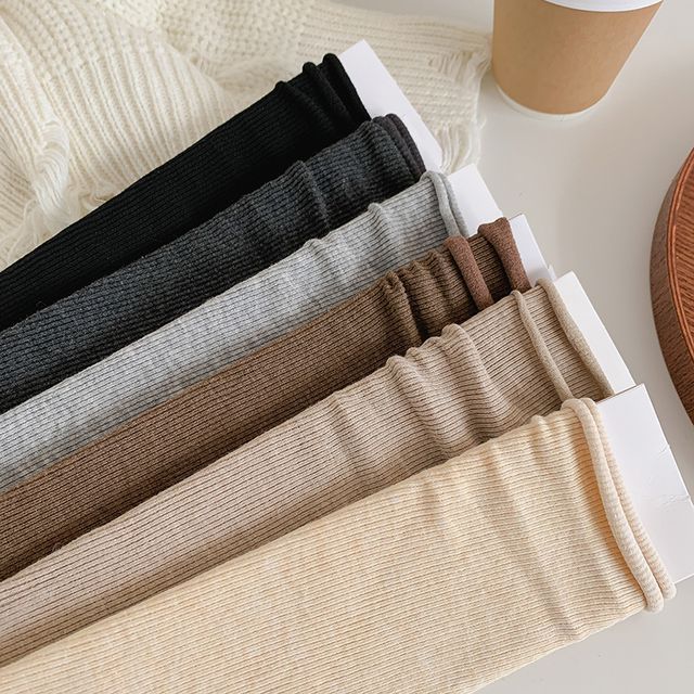 Mimiyu-Plain Ribbed Tall Socks Set
