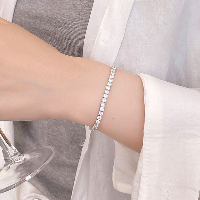 pexrl jewelry-Sterling Silver Rhinestone Bracelet