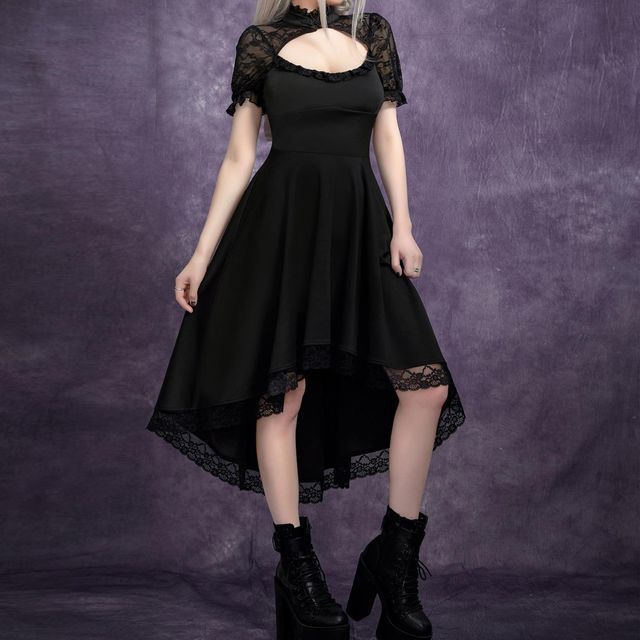 chinese dress ladies Asymmetric Lace Panel Midi Dress – Micas main image 1