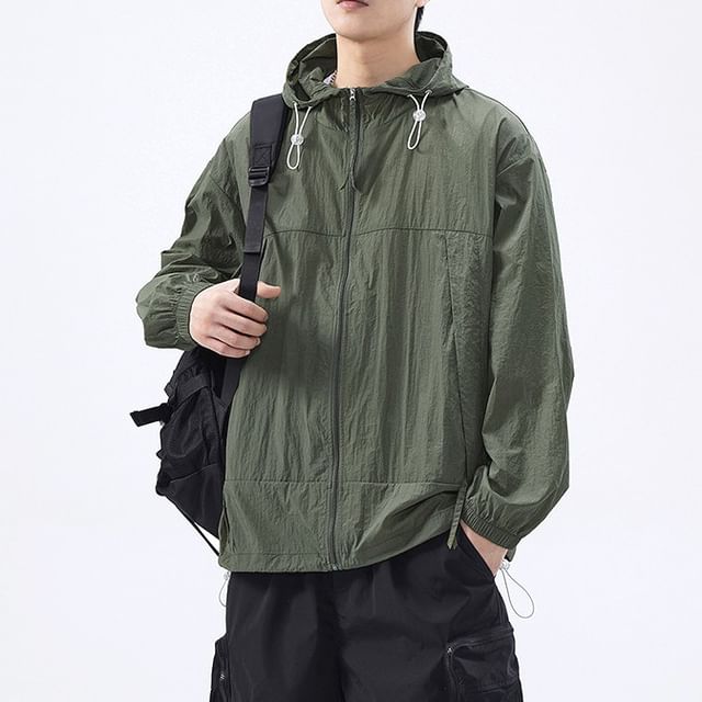 Nataro-Plain Hooded Zip Jacket