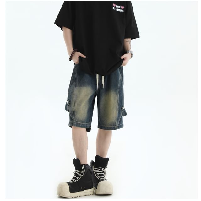 Banash-Elastic Waist Washed Denim Shorts