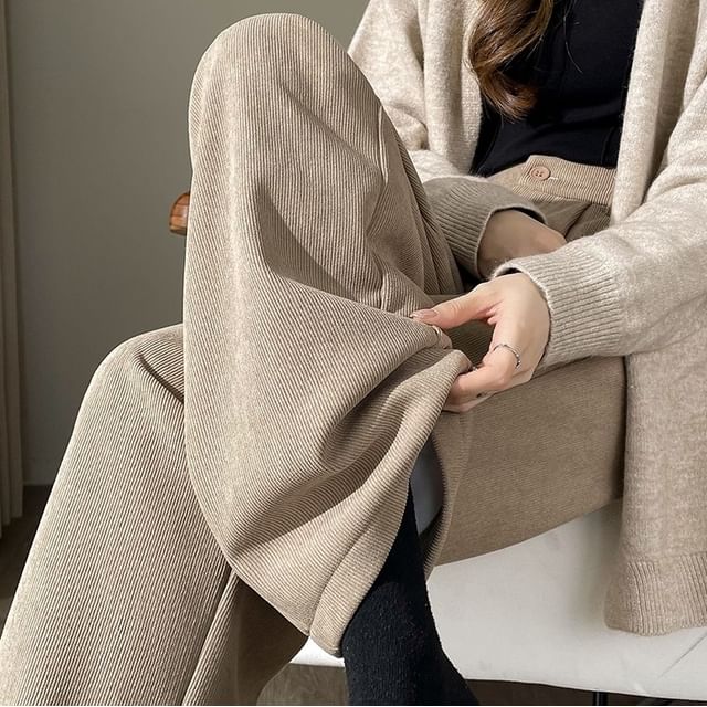evanesce-High Rise Plain Wide Leg Suit Pants