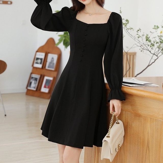 navy blue dress for baby girl Daring Diva Long Sleeve Round Neck A- Line Swing Knee Length Dress XL Wine Red