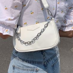 Kunado - Faux Leather Chained Shoulder Bag Kunado - Faux Leather Chained Shoulder Bag