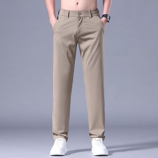 Denimic-Low Rise Plain Straight Leg Pants
