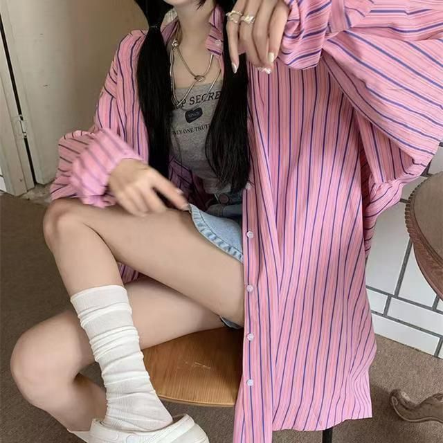 Everose-Striped Button-Up Shirt