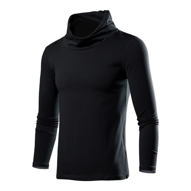 FORSETI-Long-Sleeve Cowl Neck Plain Top