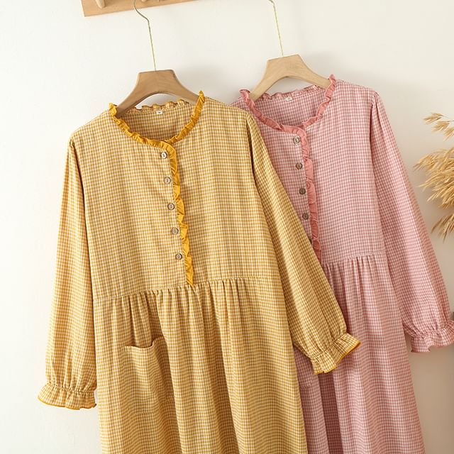 Somnus-Plaid Pajama Dress